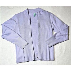 Vtg Shu Shu Women Lavender Cardigan & Tank Set Size S Ribbed Knit Cotton Blend